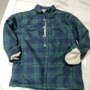 Green and Blue Plaid Jacket with Sherpa Lining